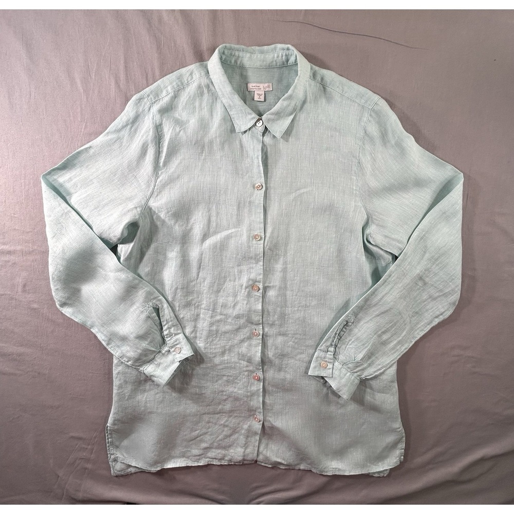 J. Jill Love Linen Essential Long Sleeve Light‎ Blue Shirt Women's Medium Tall
